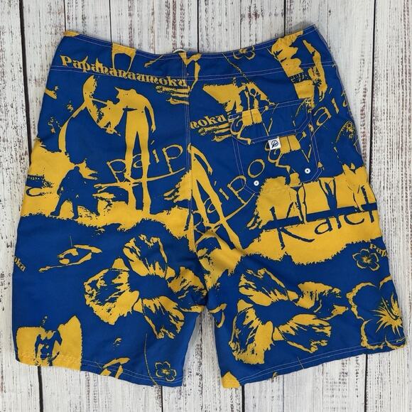 Beach Rays Hawaii Print Board Shorts Men’s 36 Yellow Blue Vintage Surf - Picture 2 of 6
